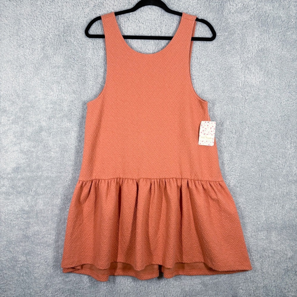 NWT Free People Easy‎ Street Tiered Drop Waist Mini Dress Size S Orange Textured - Picture 2 of 9